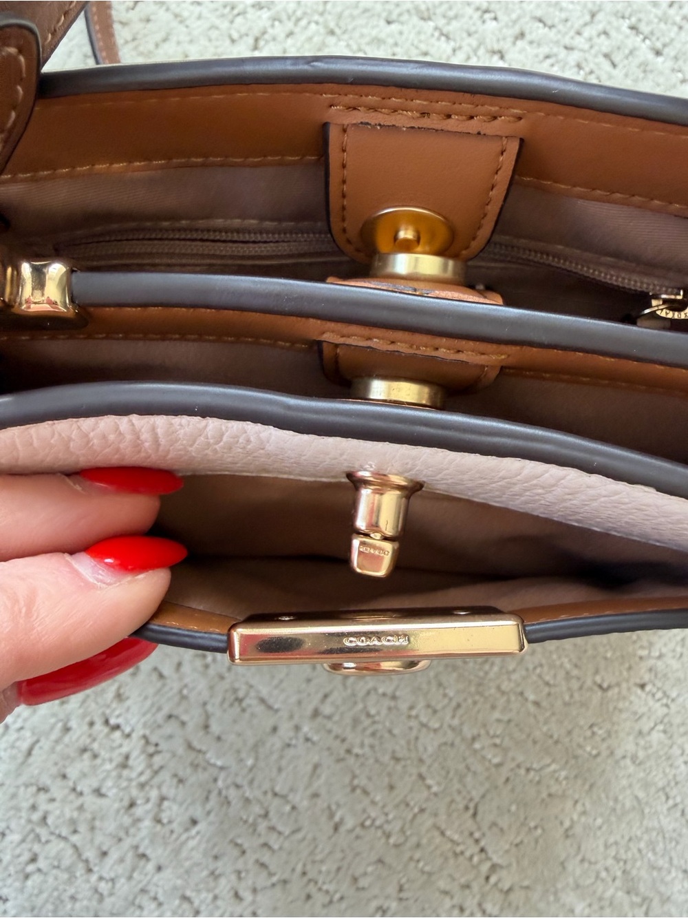 Coach Cream Leather Satchel with Brown Strap and Gold Hardware - Picture 7 of 11
